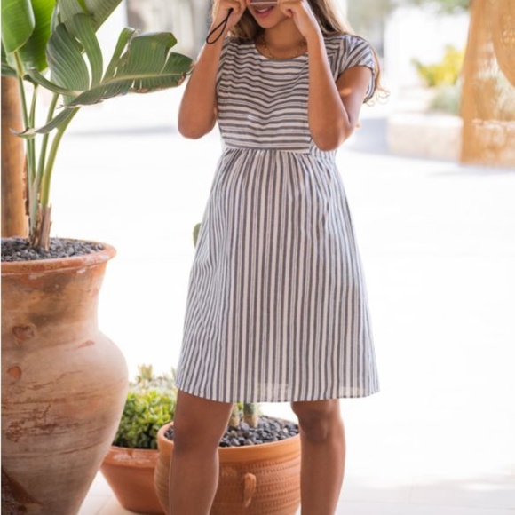 Seraphine Gray Striped Midi Dress - Picture 6 of 10